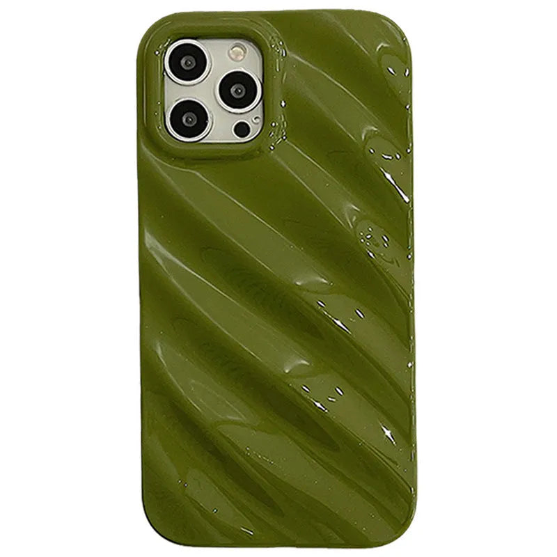 Nordic style pleated silicone iPhone case in silver with laser etching detail.