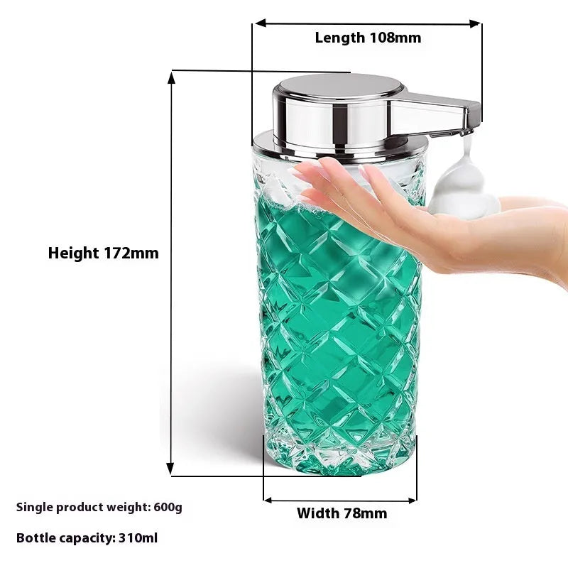 White automatic sensor soap dispenser with silver finish and Type-C charging port on a bathroom countertop.