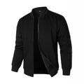 Men's loose fit cotton knitted jacket in black, shown on a hanger