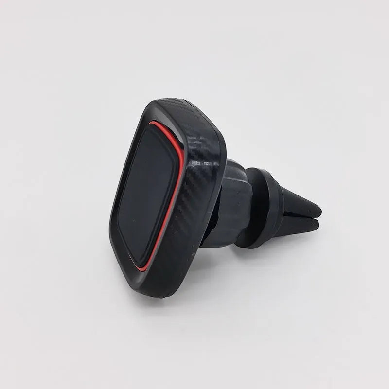 Black universal car phone holder mounted on dashboard air vent with flexible arm extended
