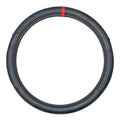 Universal leather steering wheel cover in D-type black design for 38cm steering wheels.