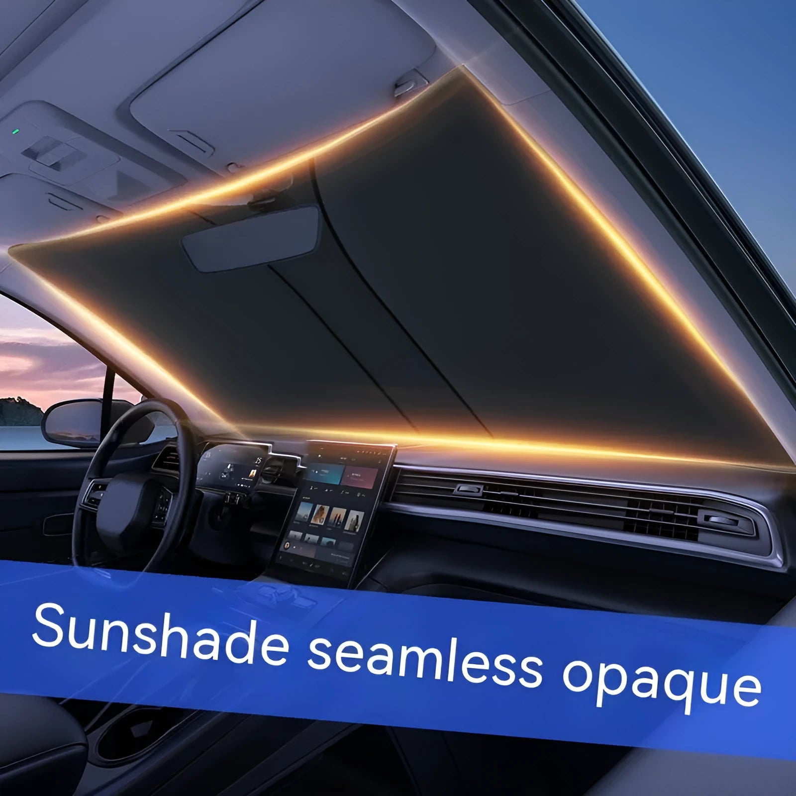 Car double ring front sun shield with NC fabric titanium silver construction for windscreen protection