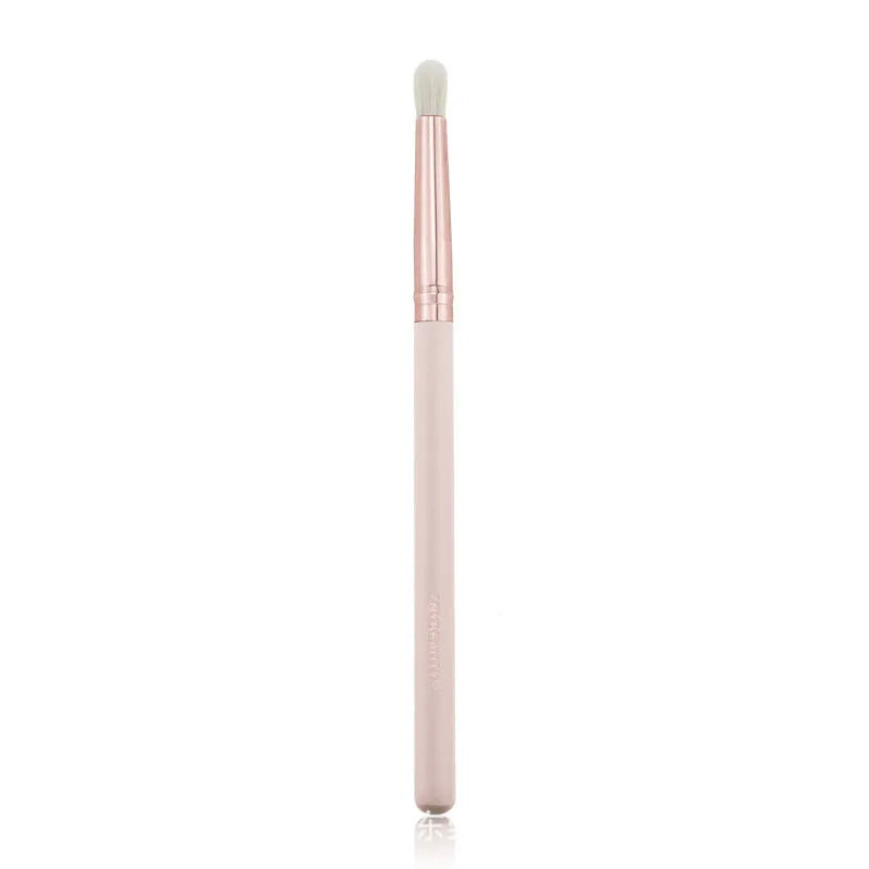 26 pink makeup brushes with wooden handles arranged in PU storage bag
