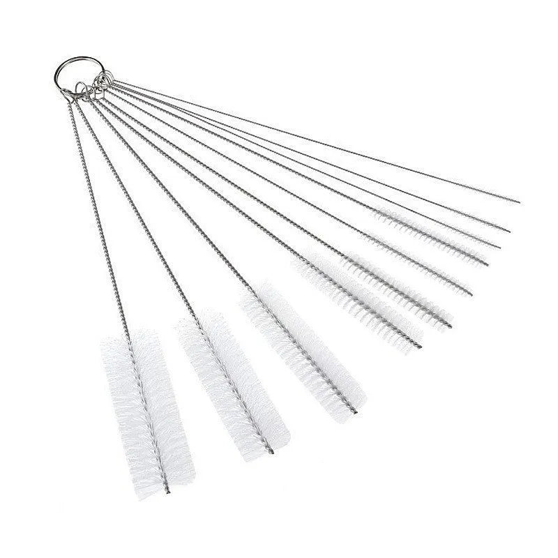 Nylon cleaning brush set with stainless steel handles for straw and bottle cleaning