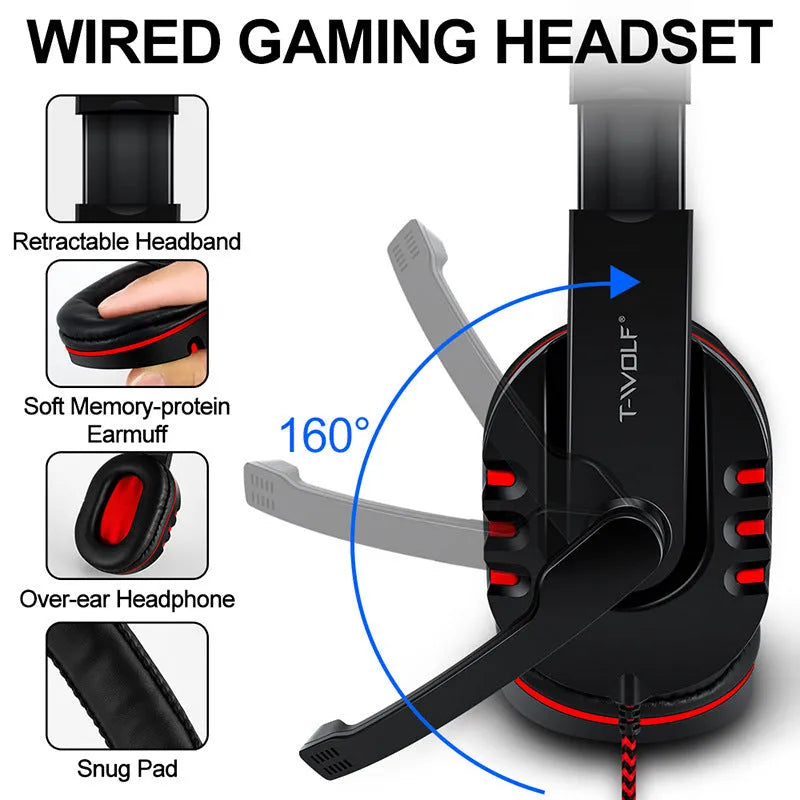 Thunder Wolf T800 four-piece gaming set with luminous keyboard, mouse, headset and mouse pad