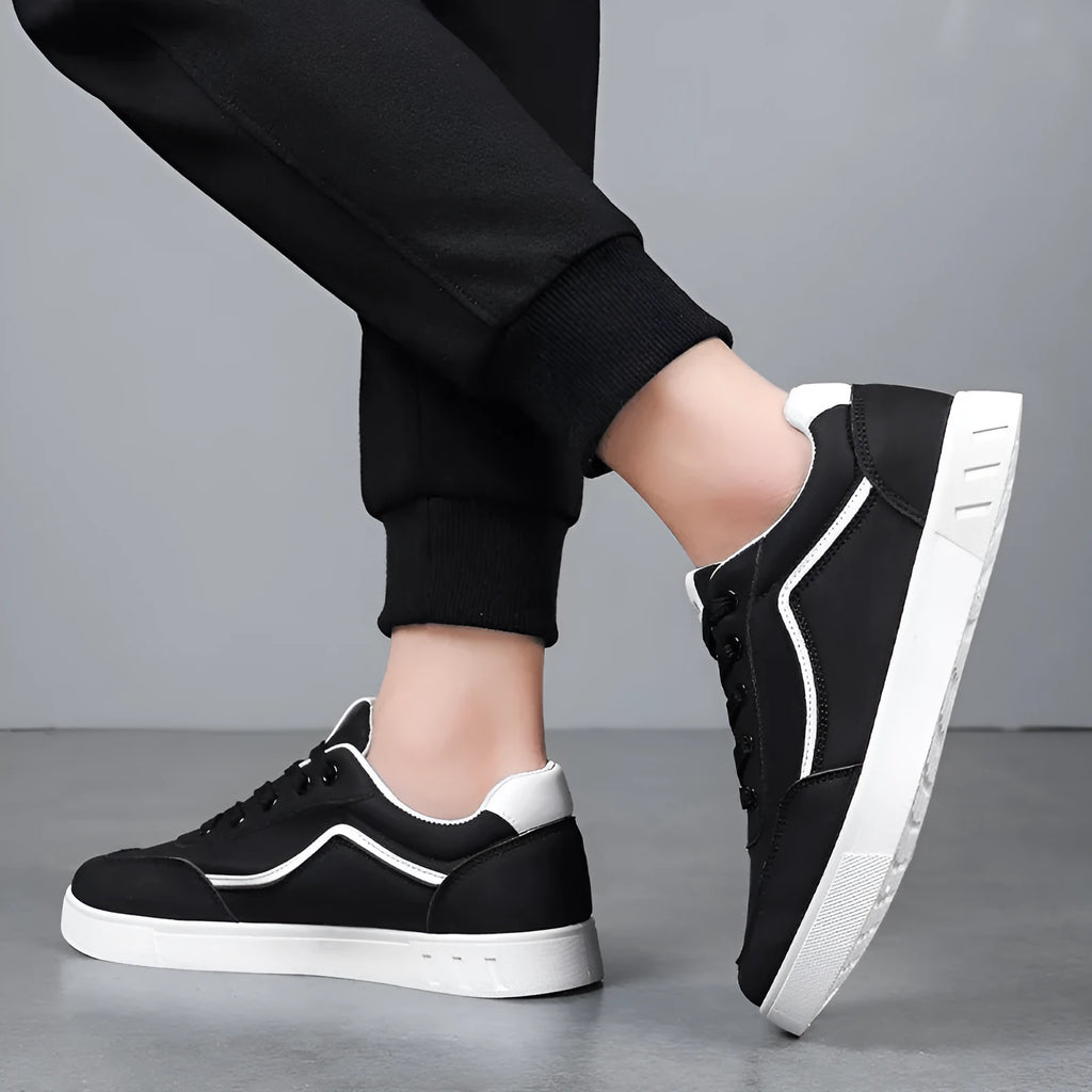 Korean trendy board shoes in black and white colours with mesh lining and rubber soles