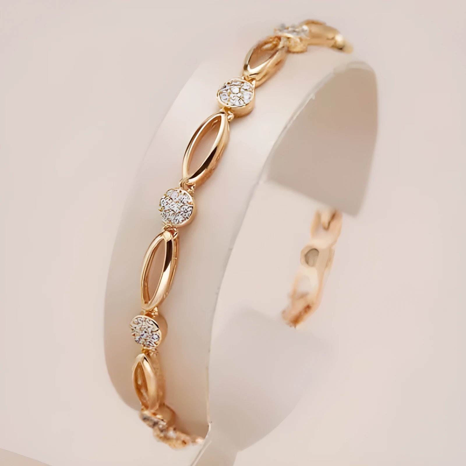 Golden hollow carved copper bracelet with a U-shaped design for women.