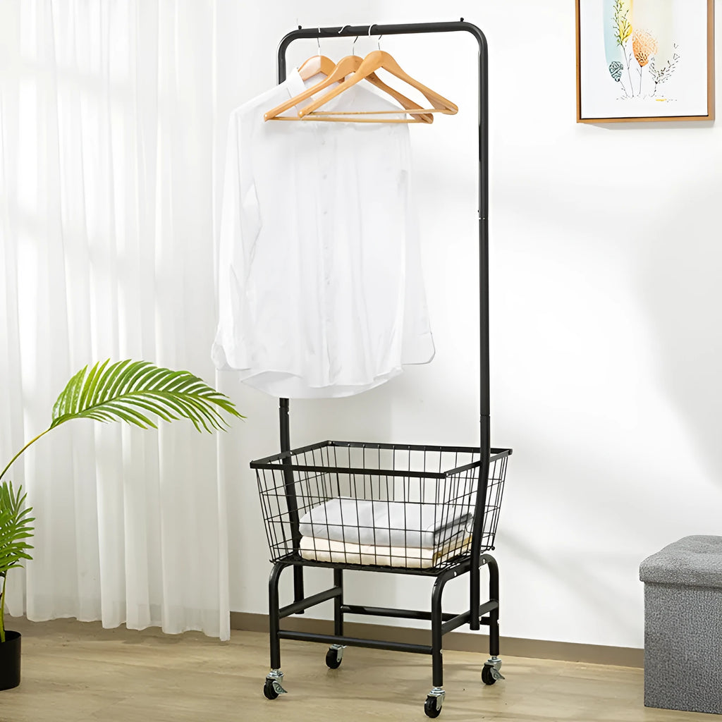 Iron single rod pulley storage car clothes hanger in white or black colour.