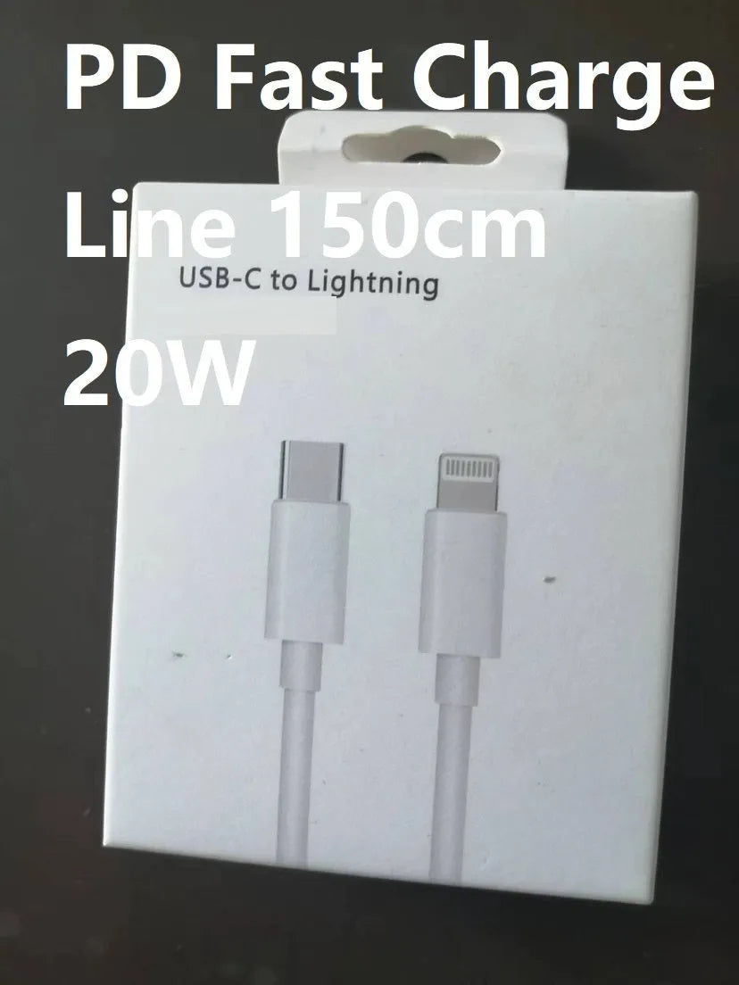 White 20W USB-C PD fast charger with UK plug and a coiled charging cable.