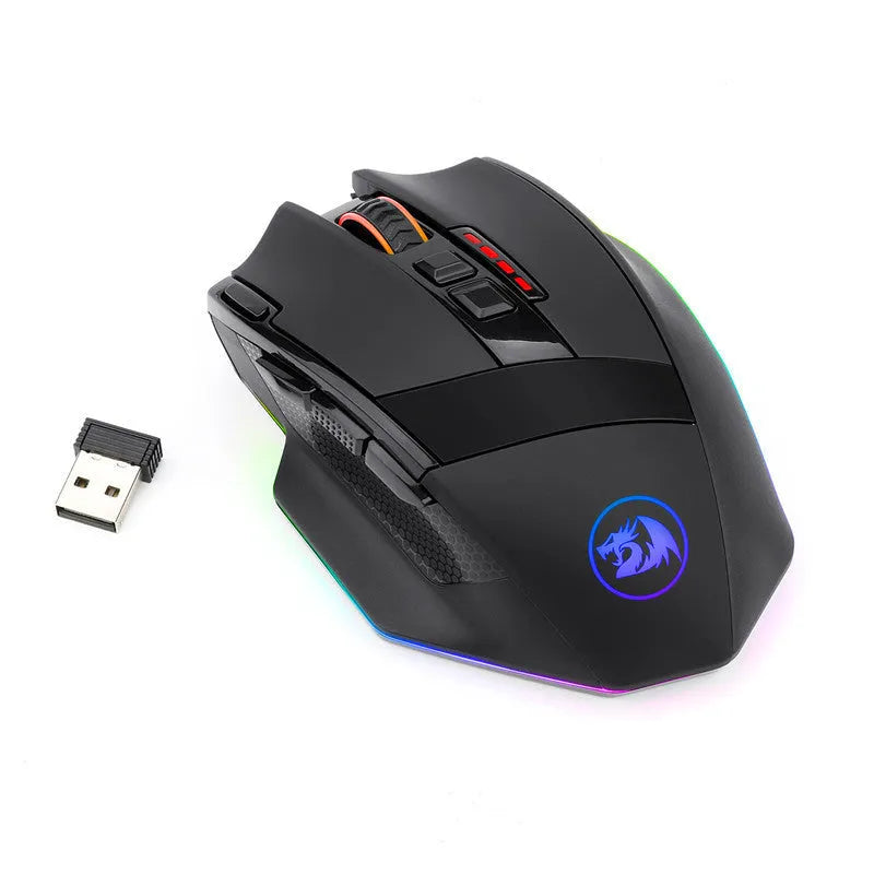 Black Redragon M801P dual mode wireless gaming mouse with nine buttons and ergonomic shape