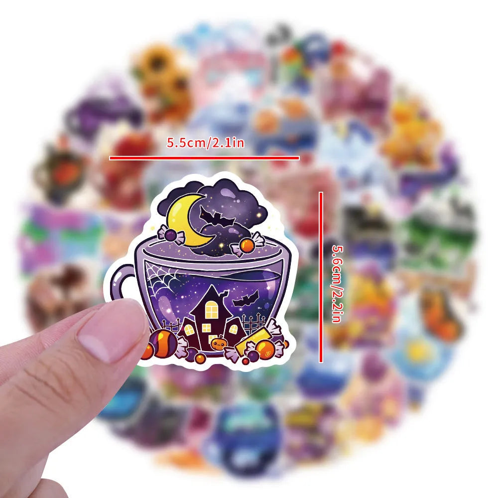 Pack of 50 colourful tea cup design waterproof graffiti stickers for DIY decoration