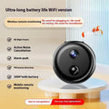 Wireless 360-degree rotating security camera on a table, showing circular design.