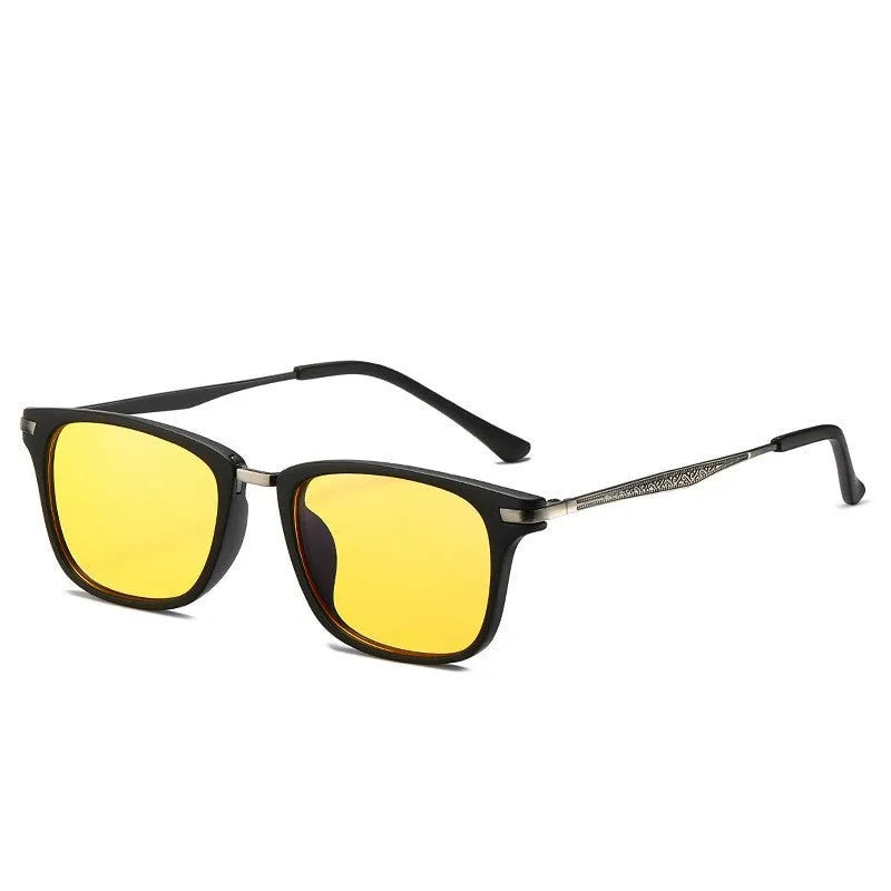 Full frame anti-blue light glasses for men, TR90 square frame, yellow film PC lenses, retro literary style