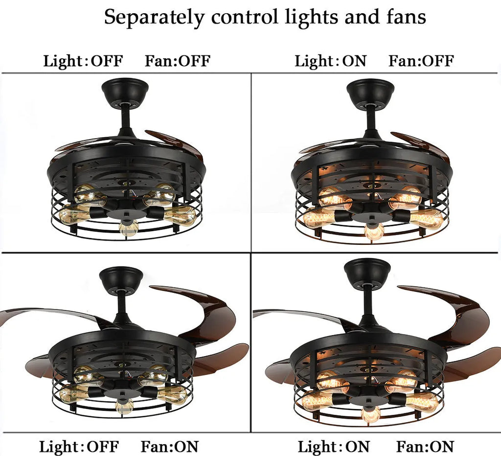 42 inch industrial style ceiling fan lamp with acrylic blades and remote control