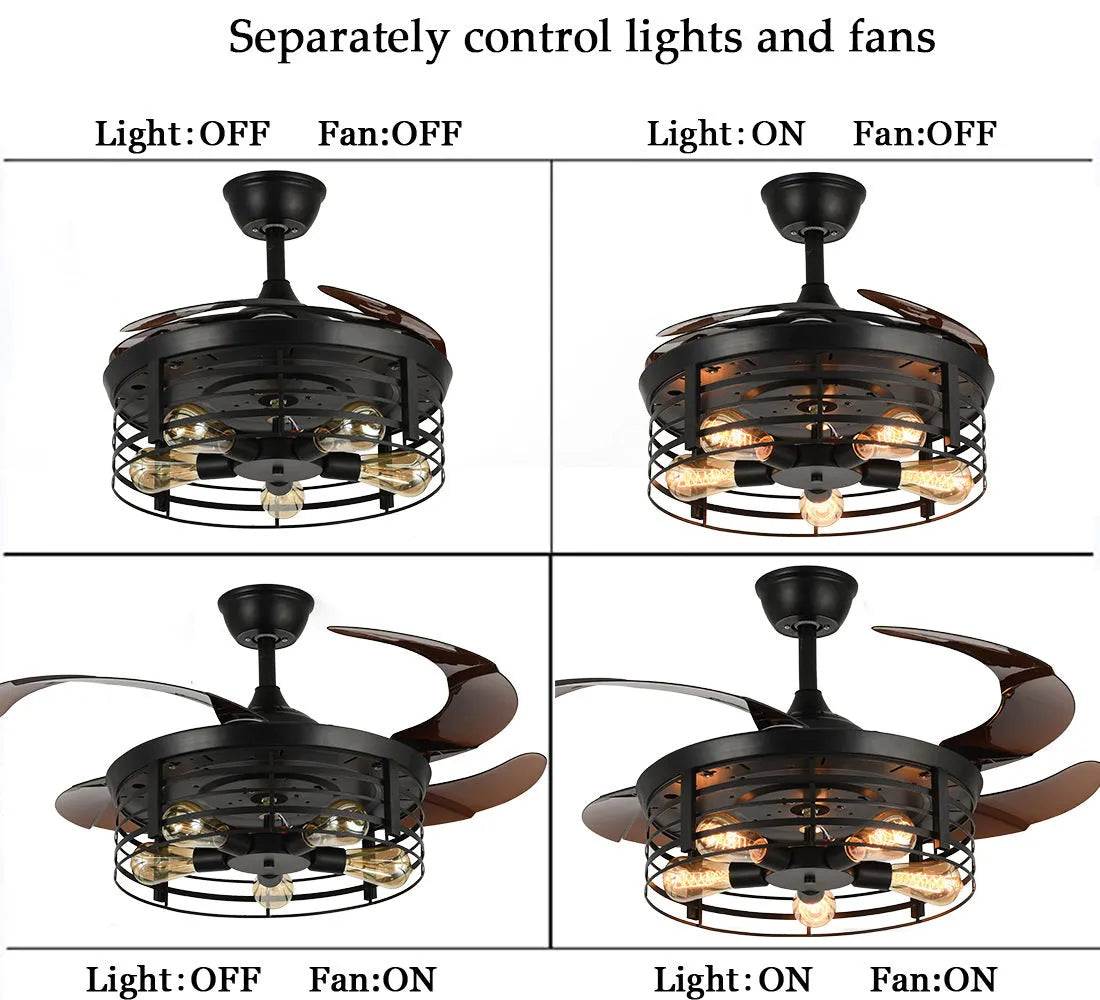 42 inch industrial style ceiling fan lamp with acrylic blades and remote control