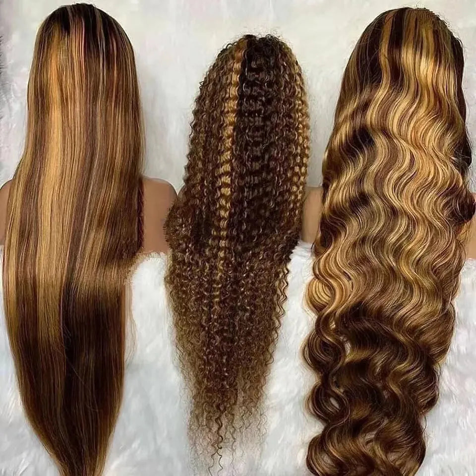 Front lace wig with African black gradient colour and big waves, featuring side bangs.