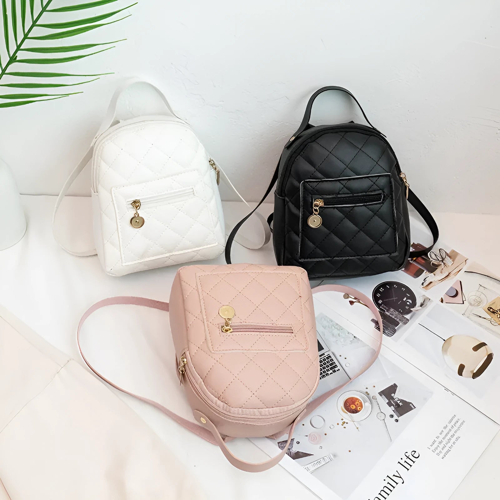 Korean style embroidered hard backpack for girls in pink with sandwich pocket