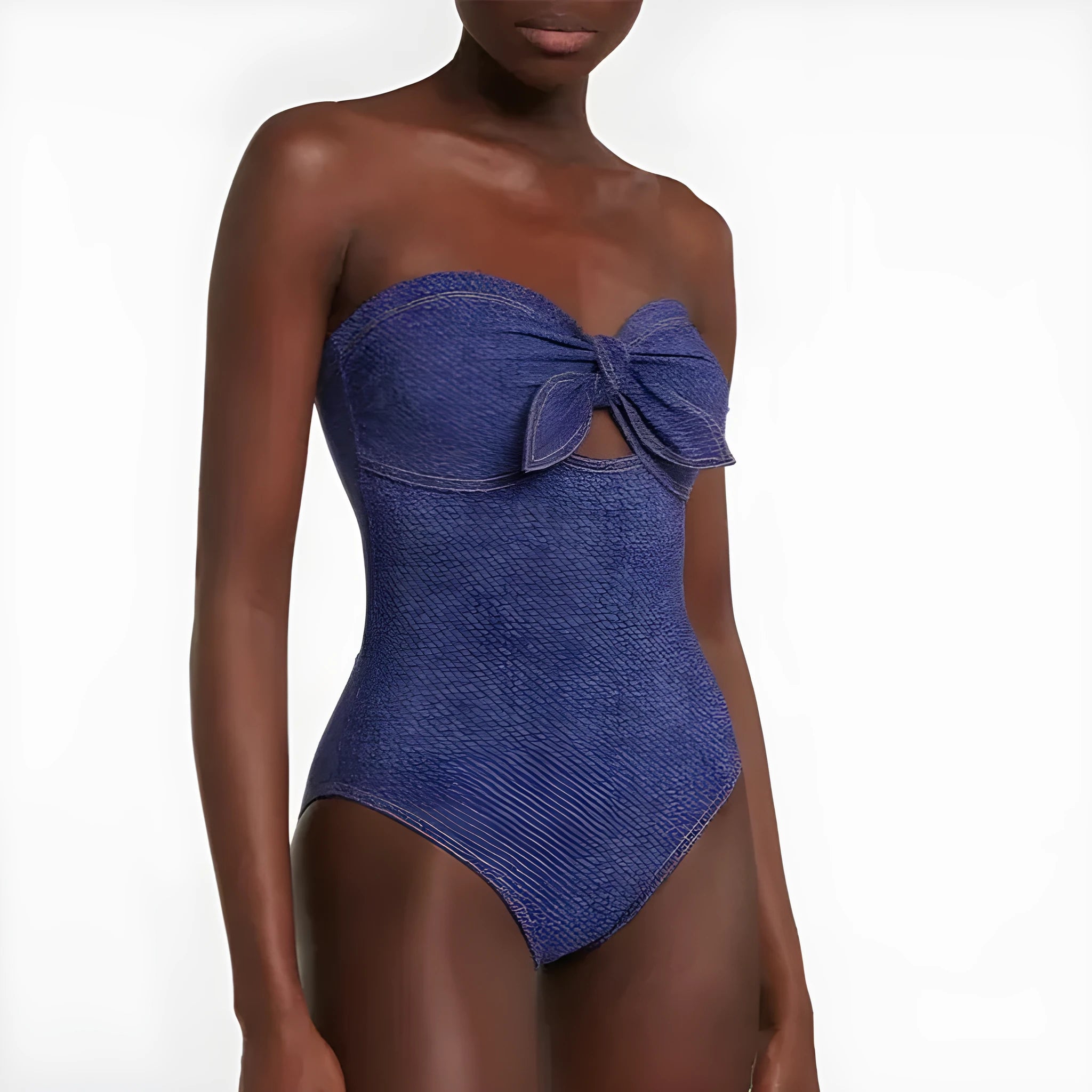 Women's vintage denim one-piece swimsuit with matching skirt beach outfit