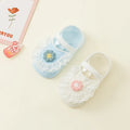 Light blue milky white thin cotton non-slip ankle socks for baby girls with lace trim