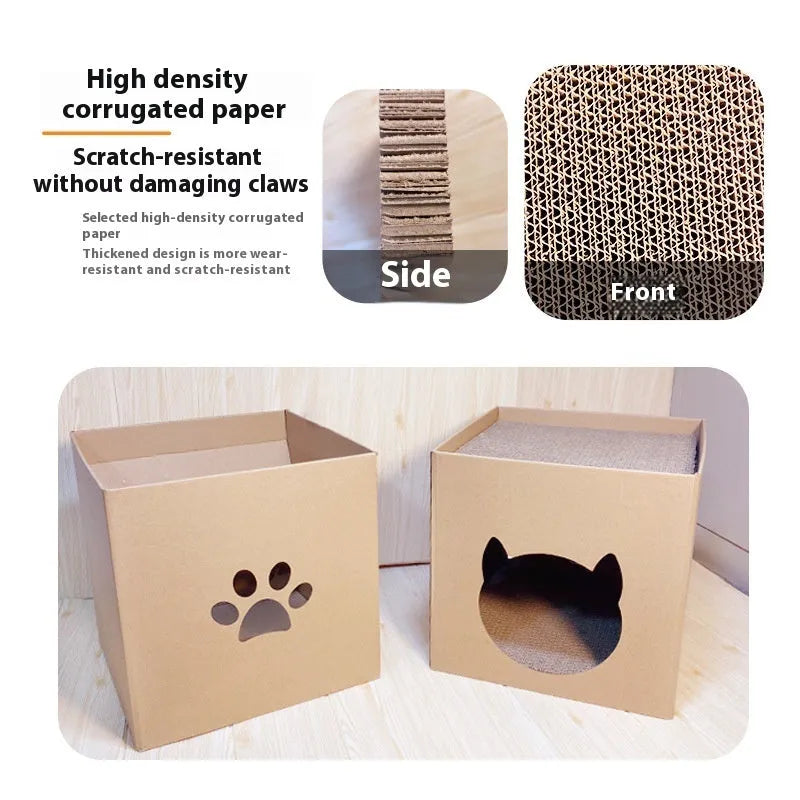 Vertical square cat scratch board with corrugated paper surface in pet milk carton colour