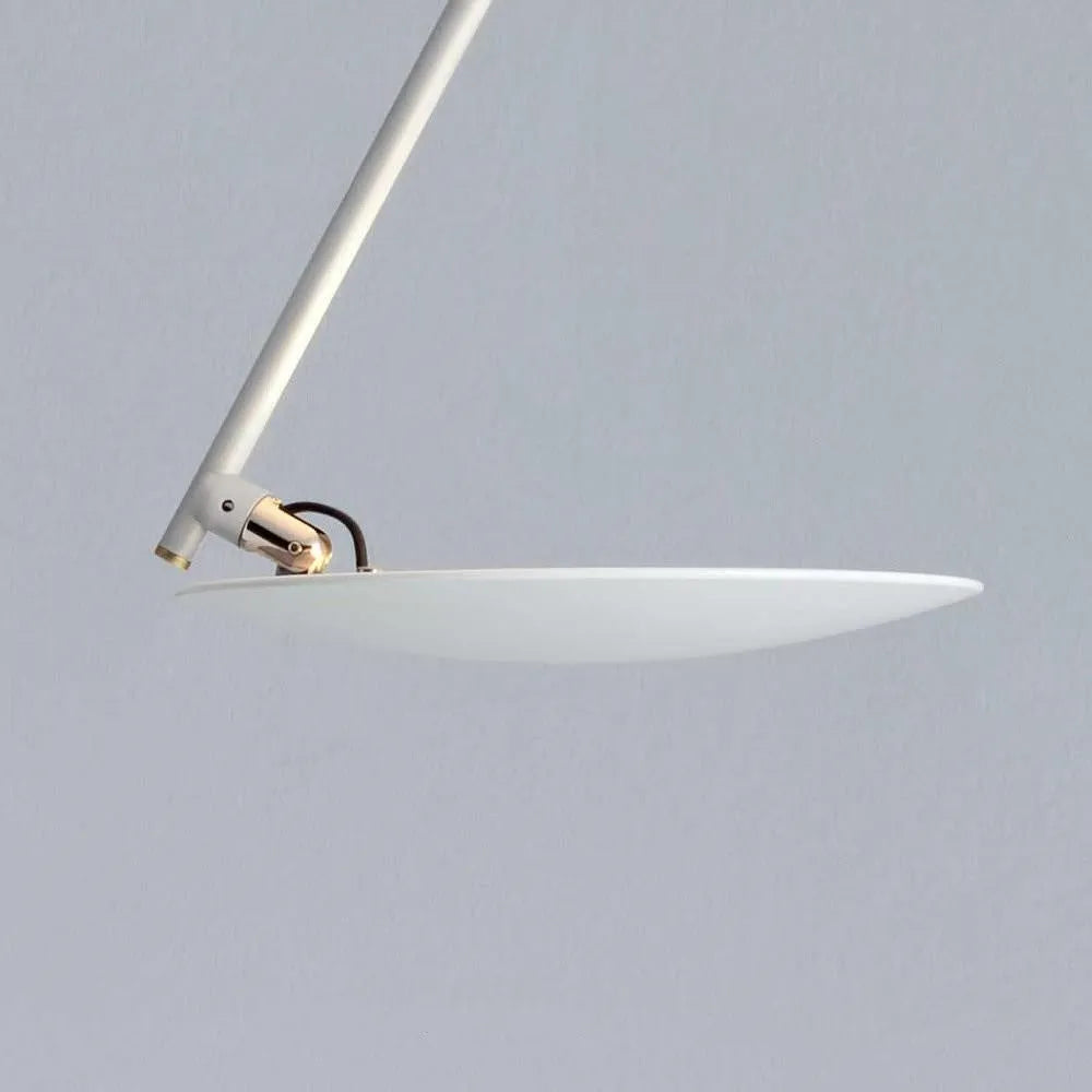 Iron ceiling lamp with a 50cm diameter in a white or white gold finish, showing integrated LED warm lights.