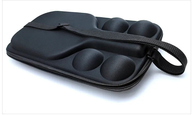 Black EVA pickleball shoulder bag with two straps, holding a racket and balls.