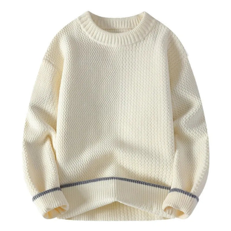 Men's casual round neck pullover sweater in loose fitting design with long sleeves