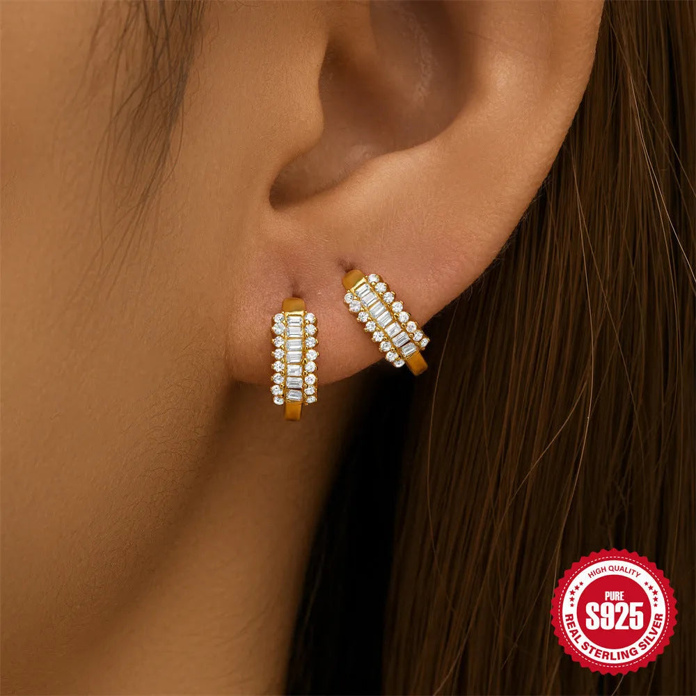 Sterling silver geometric stud earrings with small round circle design in gold or silver electroplated finish