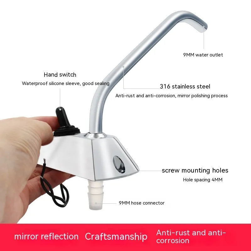 Electronic control RV kitchen faucet with polished stainless steel finish and 9mm plumbing connections