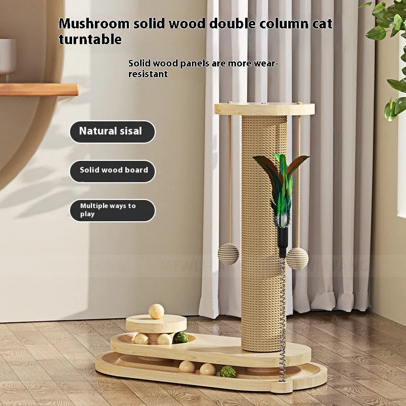 Solid wood cat turntable scratching post in a choice of colours and styles including oval mushroom design.
