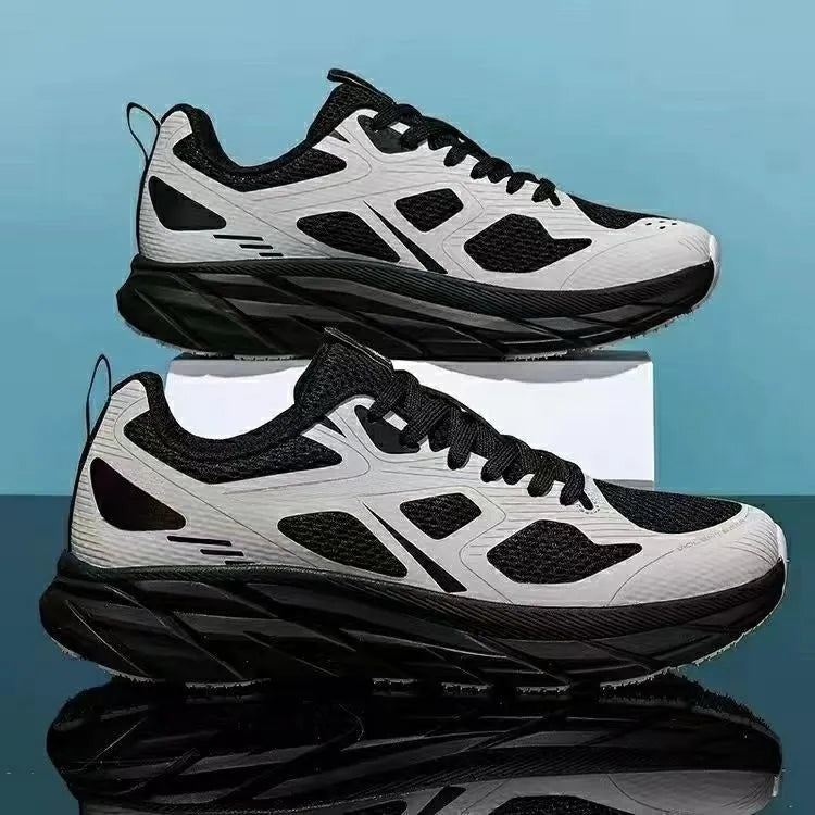 Unisex mesh casual running shoes in red, beige, green, grey, and black colours with round toe design.