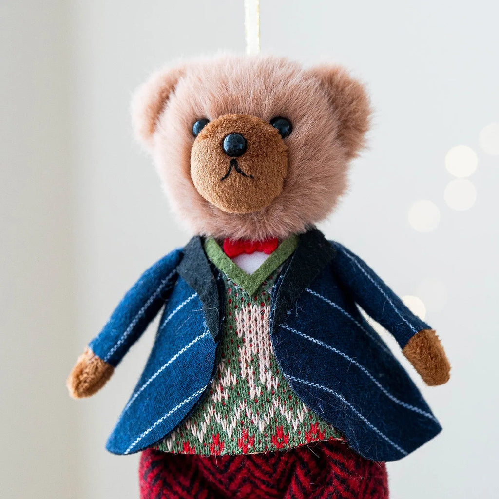 Couple plush bear dolls in plaid suits - gentleman bear and princess bear