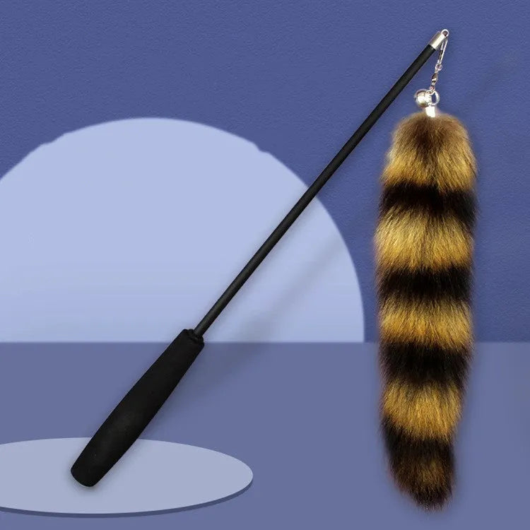 Black cat toy wand teaser with elastic string measuring 42cm length