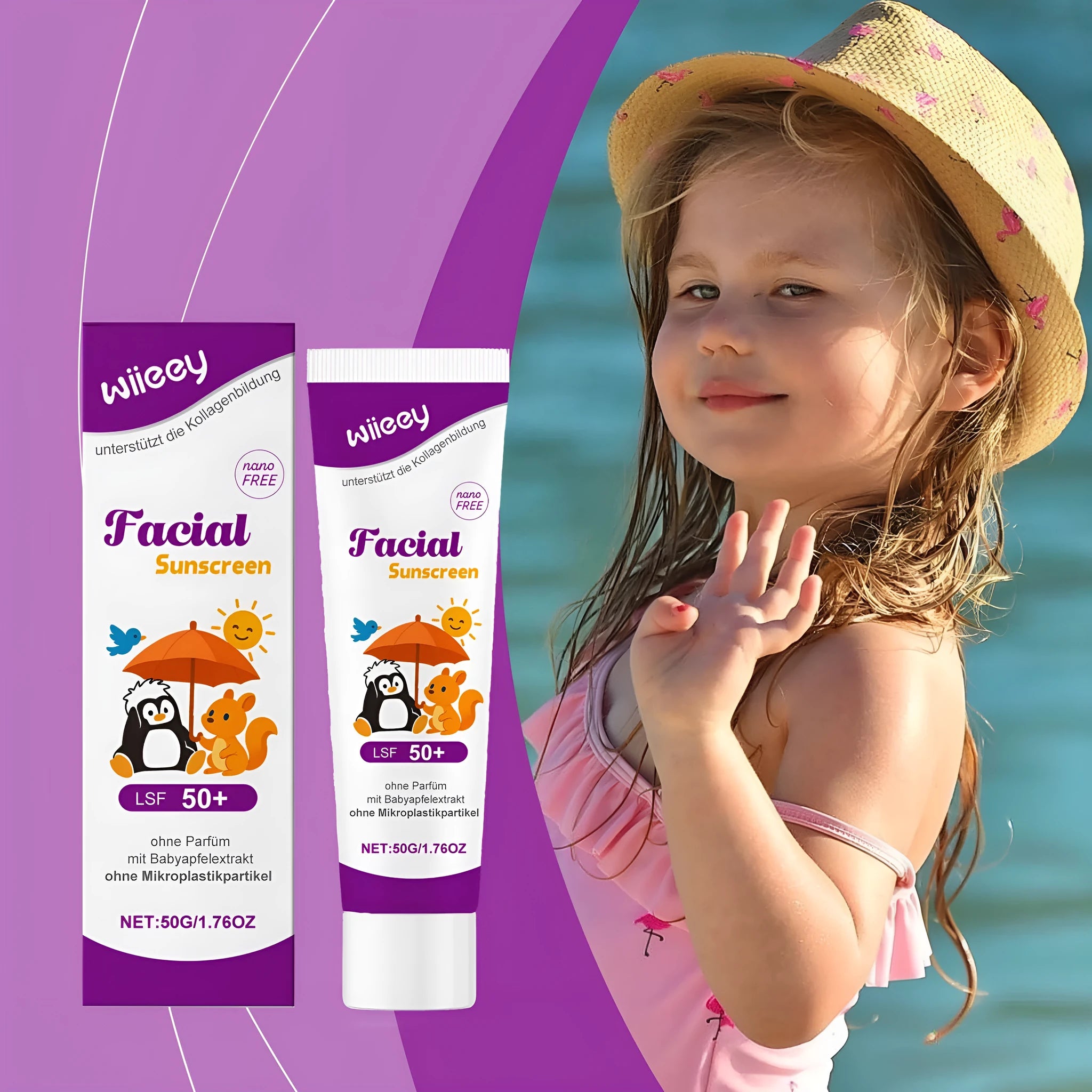 SPF50+ PA++++ sunscreen cream 50g tube with titanium dioxide and apple extract