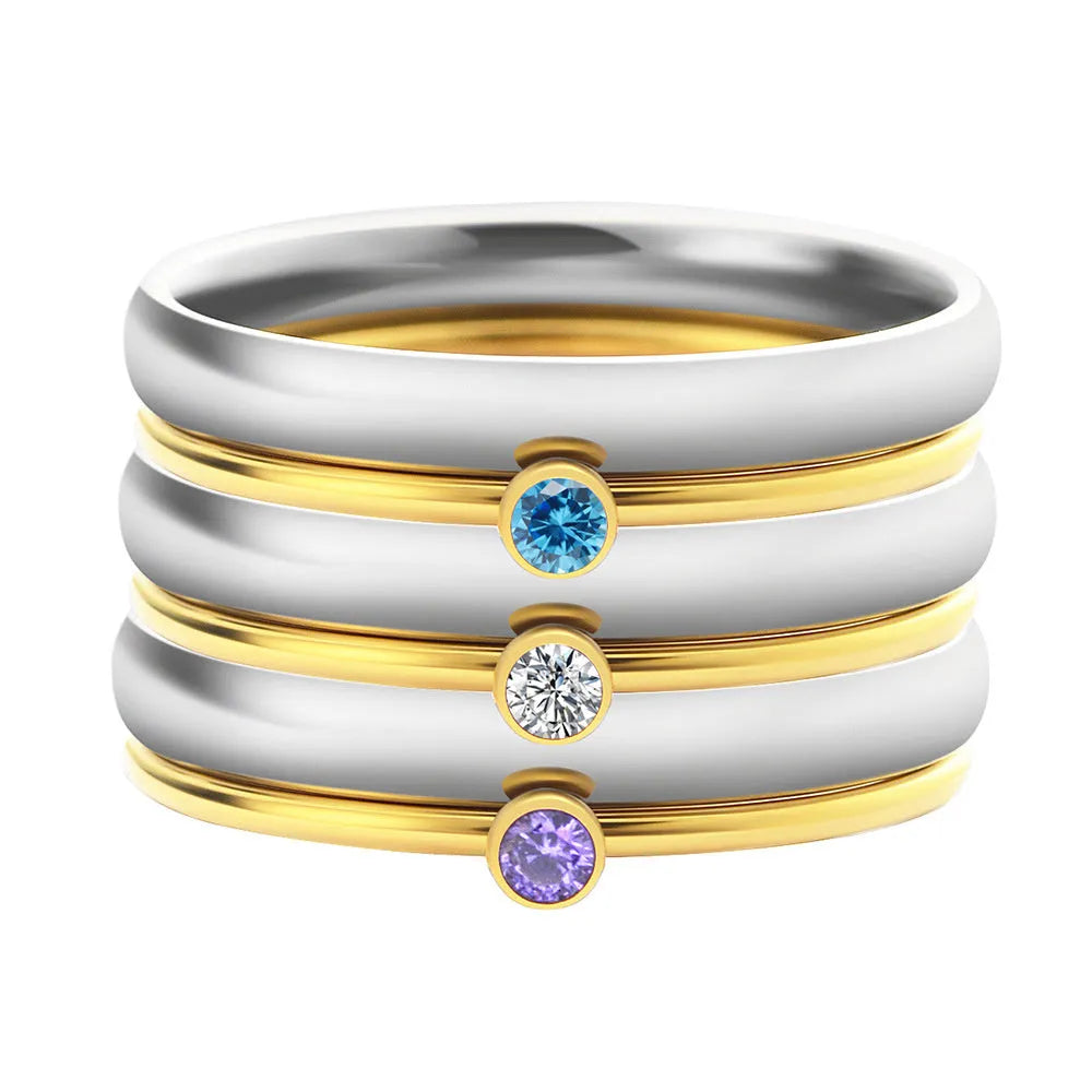 December birthstone engraved titanium steel ring with geometric shape