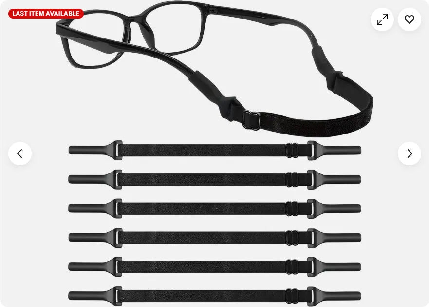 Black adjustable glasses cord with silicone ends and fibre rope for securing spectacles