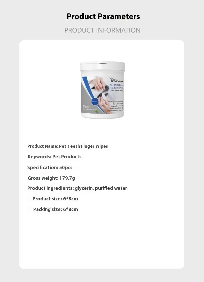 Can of dog dental cleaning wipes with finger stall applicator for pet teeth oral care