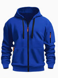 Men's hooded zipper sweatshirt cardigan coat in army green colour with wool lining