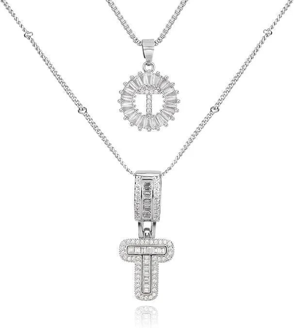 18K gold plated copper alphabet pendant necklace letter A with melon seeds chain on white background