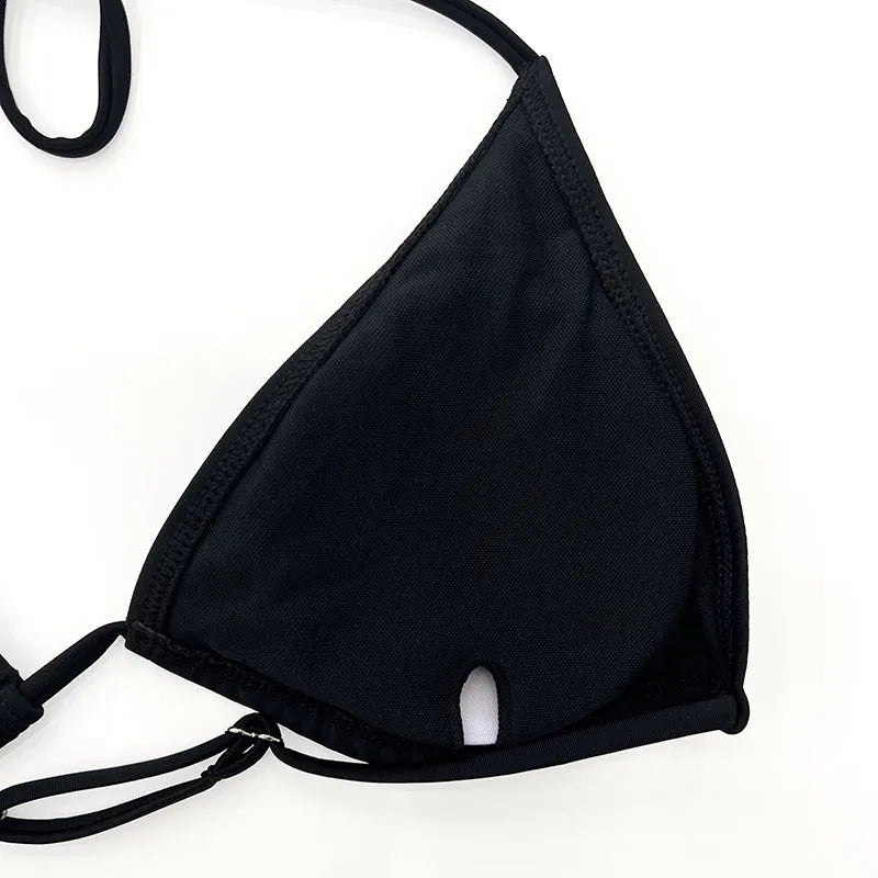 Black mesh women's four-piece bikini swimsuit with long sleeves for swimming sports