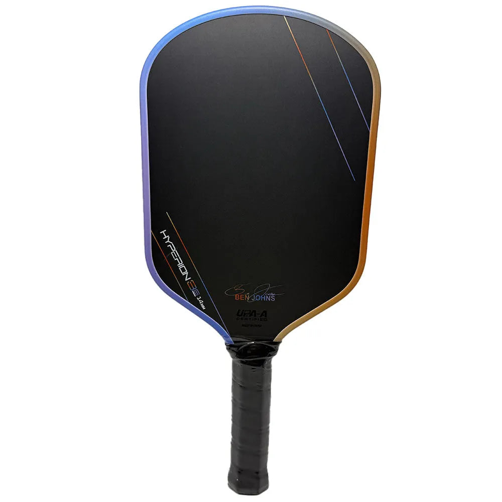 Aurora Multicolor Hyperion 3s pickleball racket showing carbon fibre construction and multicolour pattern