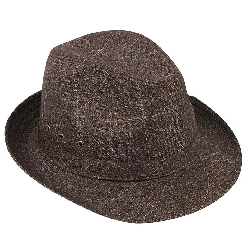 A thickened wool fedora hat for men in classic grey, shown in a side profile to highlight its centre pinch and band.