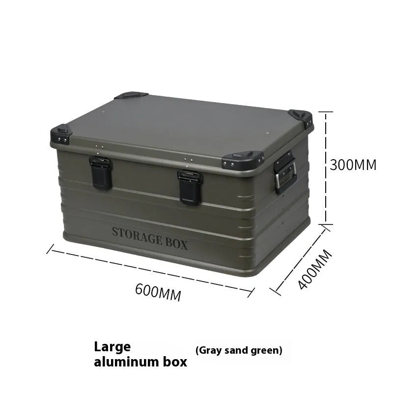 Waterproof plastic storage box for car boot organisation in army green colour with carry handle