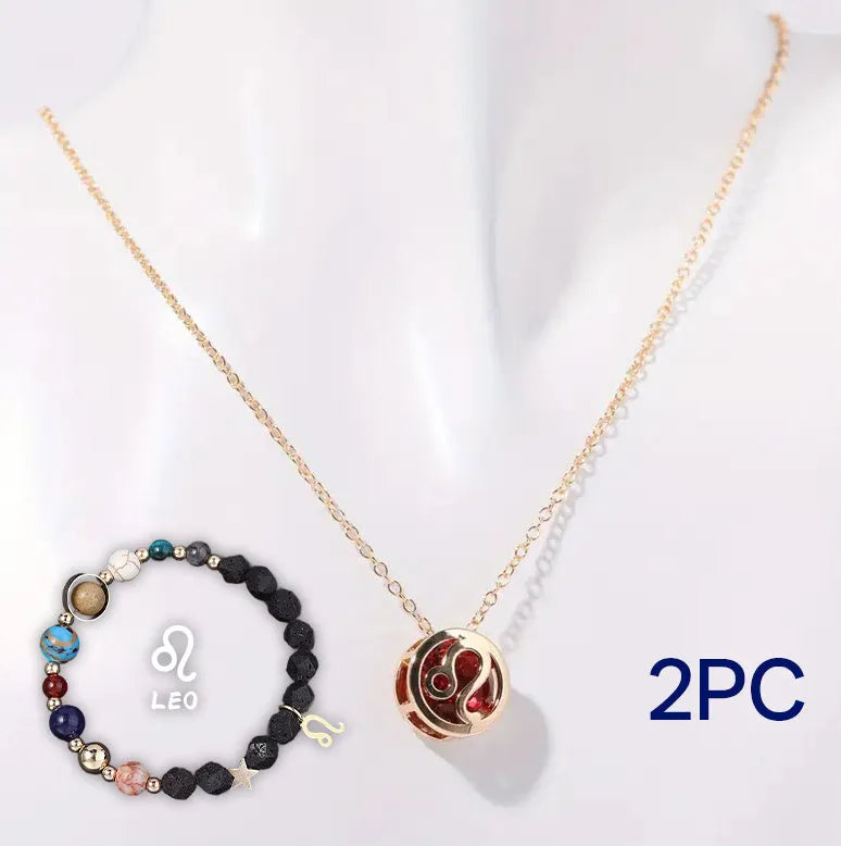 Natural stone beaded necklace and matching bracelet set on a neutral background.