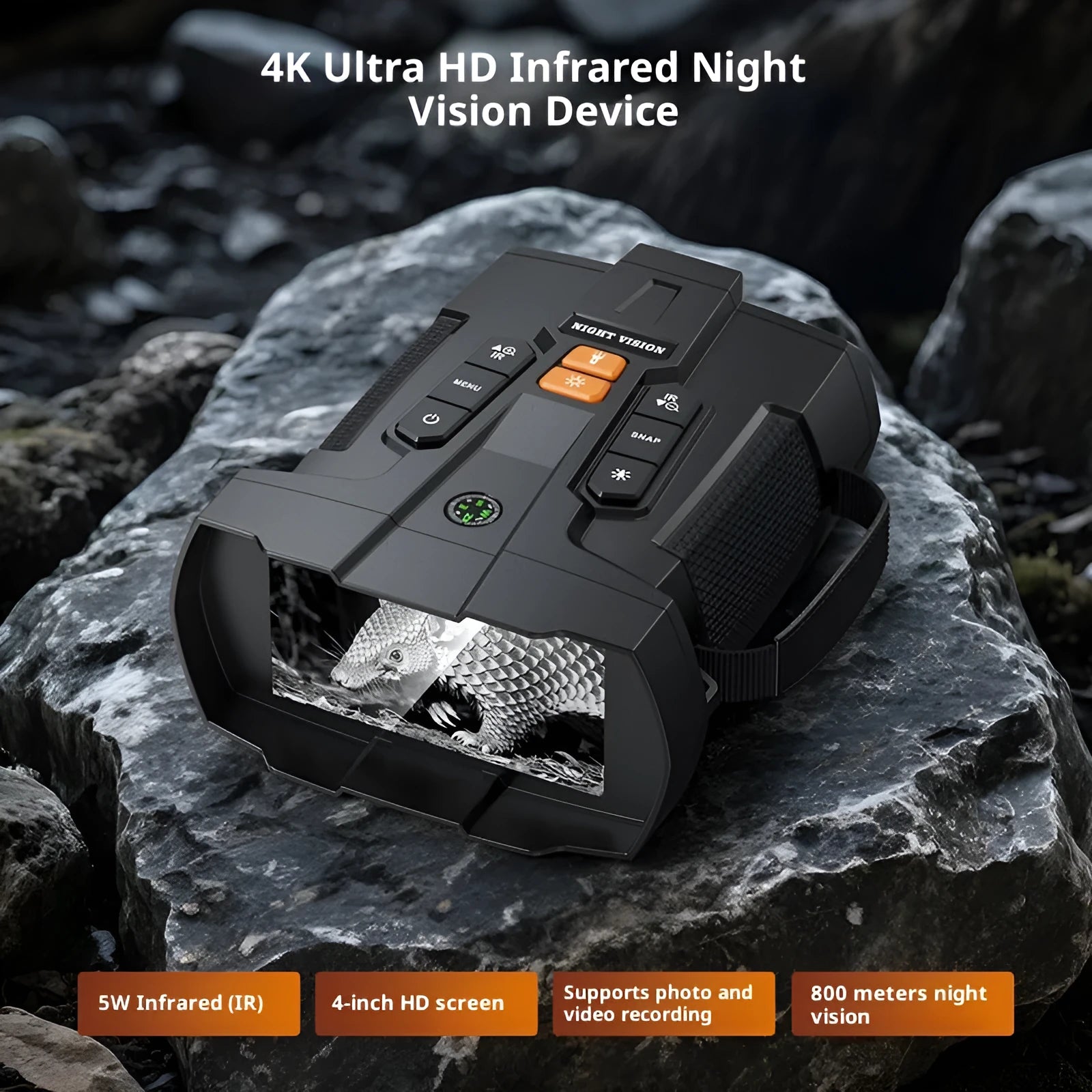 Night vision device with 4.5 inch screen telescopic lens and 32GB memory card outdoor use