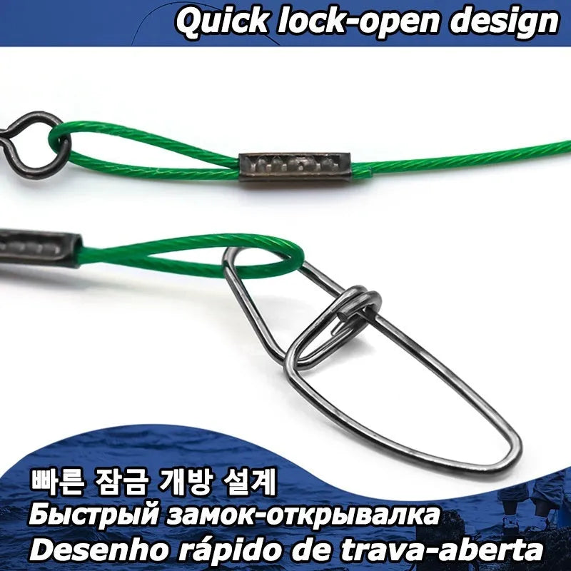 Copper-coated stainless steel fishing wire with double buckle pins in green colour