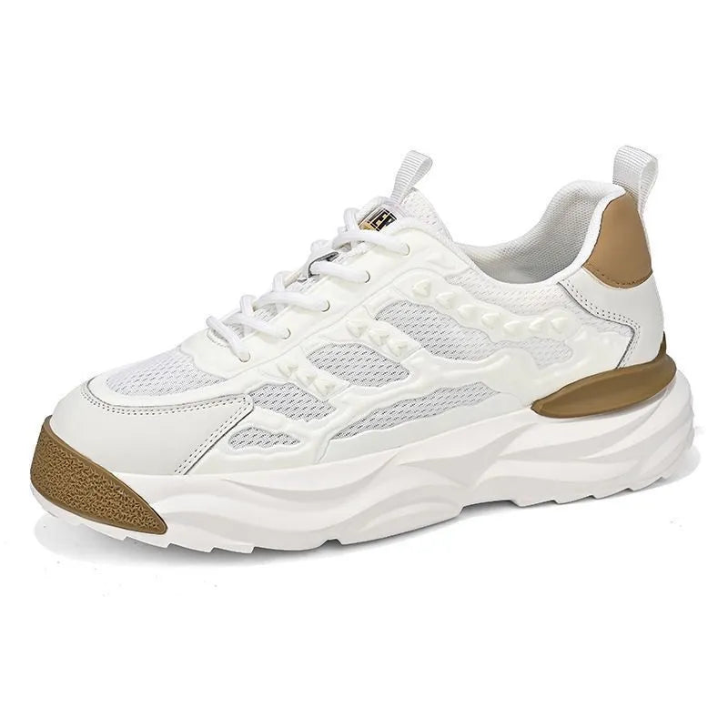 Men's white and black breathable mesh leisure shoes with round toe design