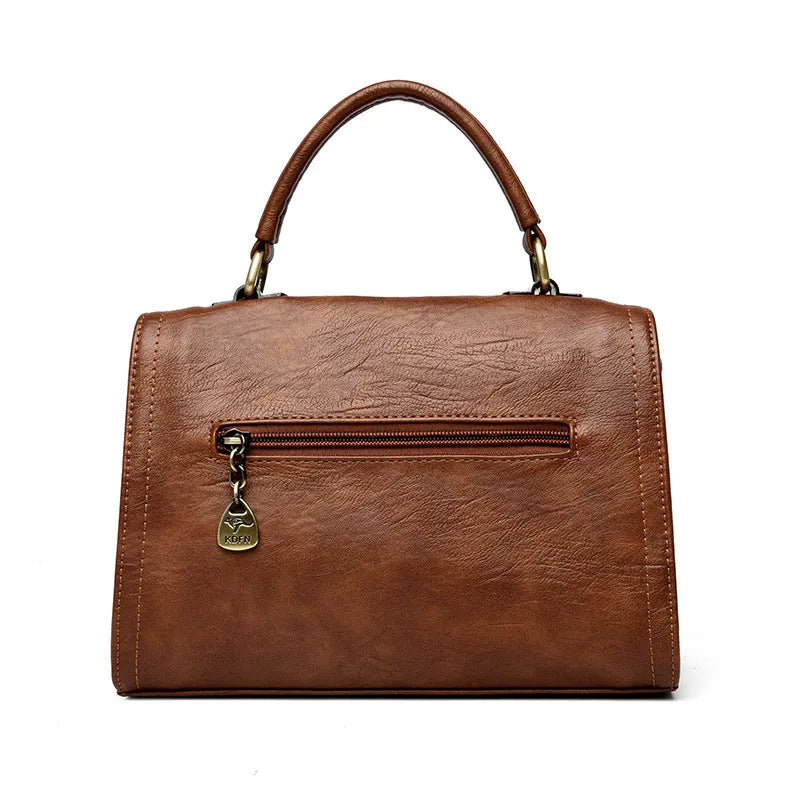 Soft PU leather women's crossbody bag in a horizontal square shape with a sandwich pocket.