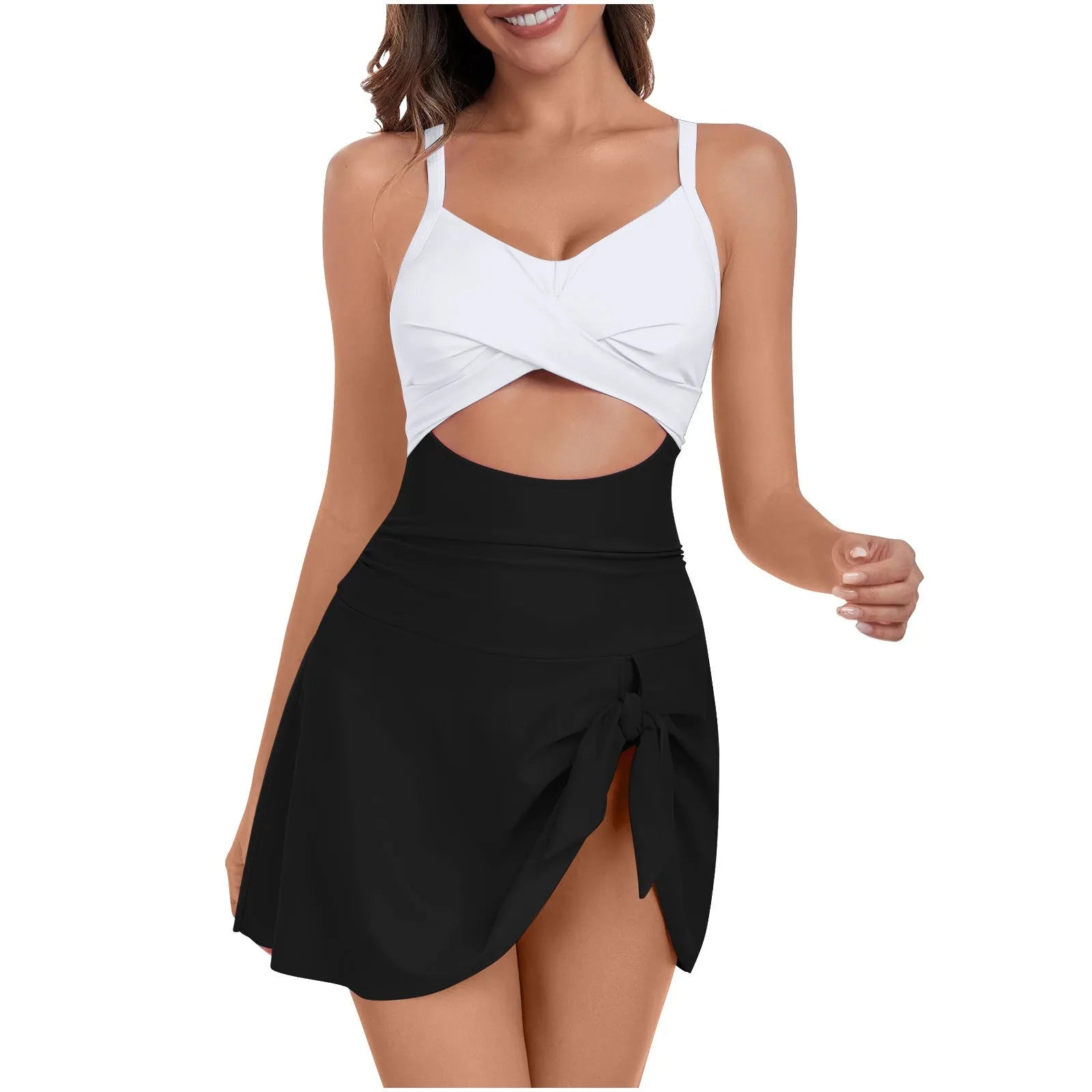 Solid colour one-piece strap swimsuit for swimming sports in grey blue, pink, or white black.