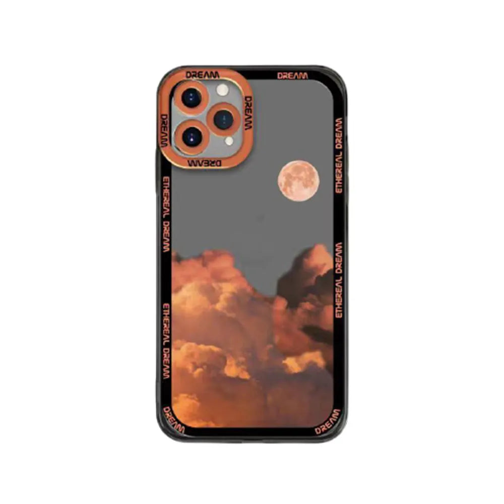 Sunset clouds starry sky pattern TPU back case for iPhone on a blue background.